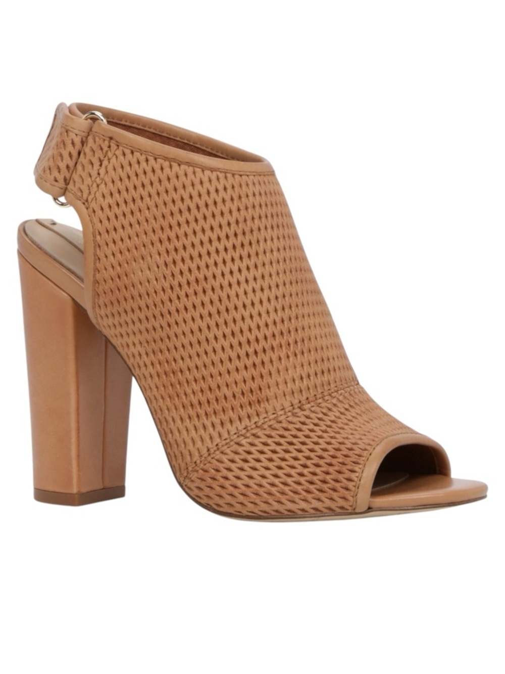 Aldo Women’s Tan Leather Peep-Toe Block Heel Slingback Sandal Size 8